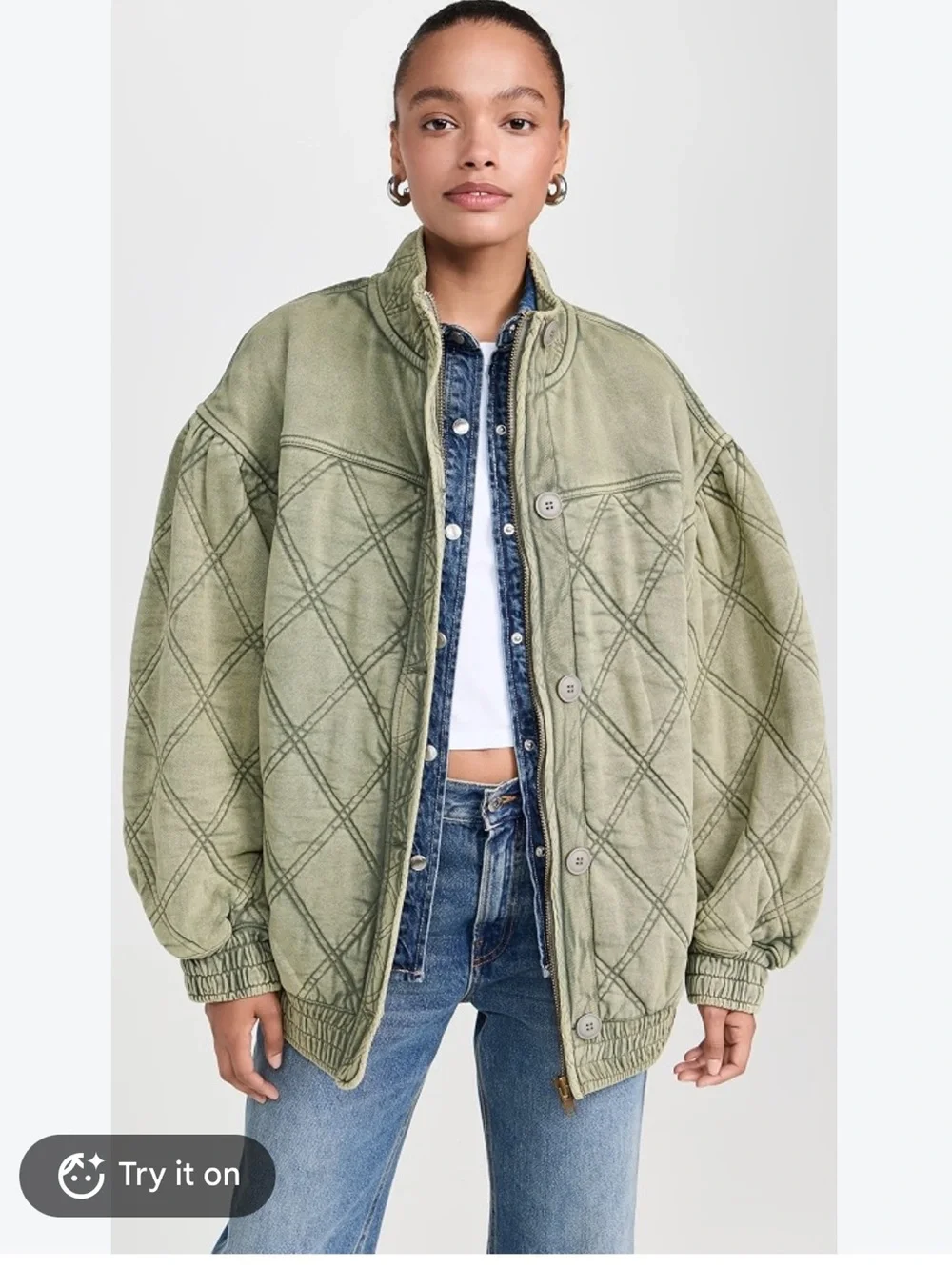 Free People Juno Green quilted coat Jacket size large